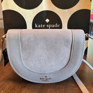 Kate Spade Luna Suede Mixed Materials Crescent Crossbody Purse Grey KC613